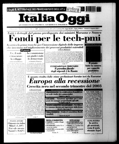 Italia oggi : quotidiano di economia finanza e politica